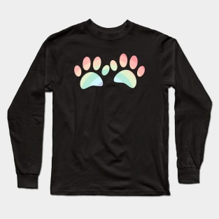 Pastel Color Rainbow Dog Paw Prints Long Sleeve T-Shirt